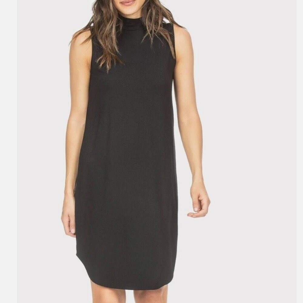 Lilla P Black Sleeveless Mock‎ Neck  Dress Minimalist Stretch Women's Sz S NWT